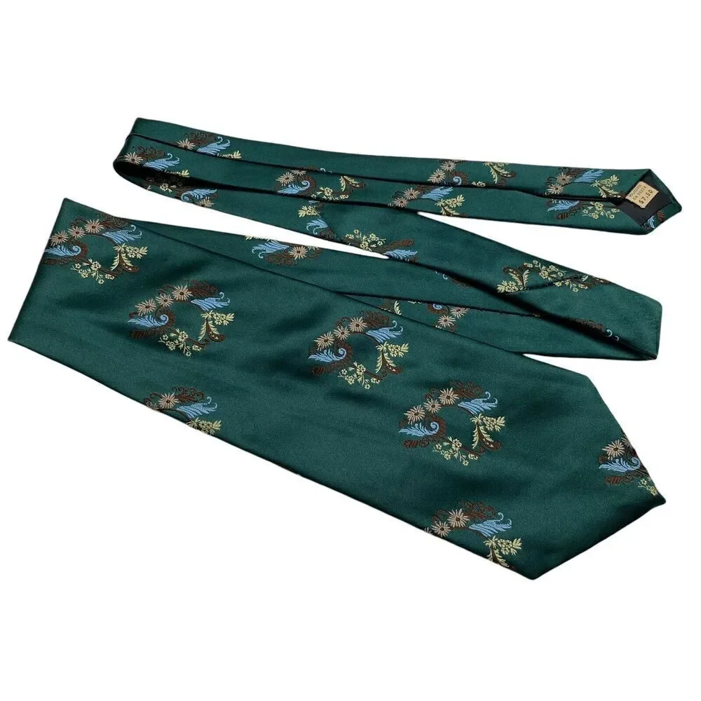 Vintage Louis Feraud Paris Men's Tie Necktie Wide Polyester Floral Green Disco